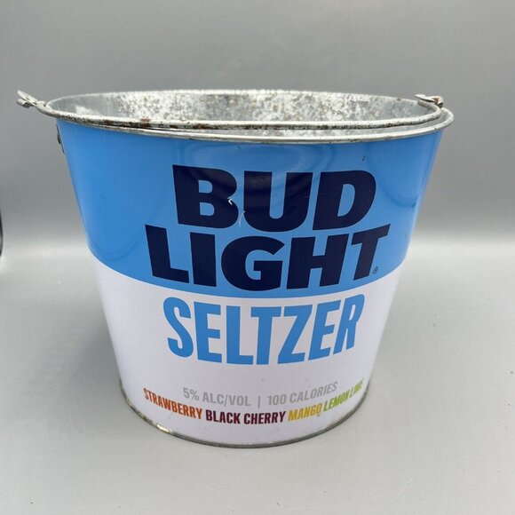 Bud Light Seltzer Metal Ice Beer Bucket & Handle Ice Pail Drink Parties - Picture 3 of 8